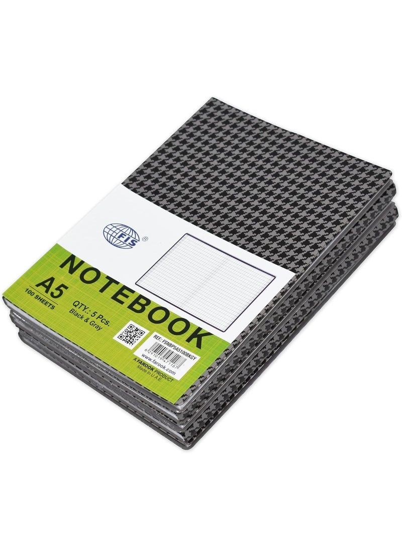 FIS A5 PVC Soft Cover Square Lines Notebook Grey/Black Pack of 5 Pieces - Image 1